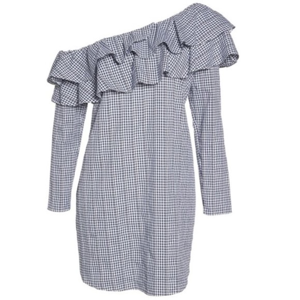 Adelyn Rae Gingham One-Shoulder Ruffle Dress - Picture 2 of 7